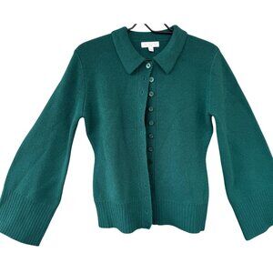 J.Crew Green 100 % Lambs Wool Button-Up Cardigan Sweater Small Wide sleeves